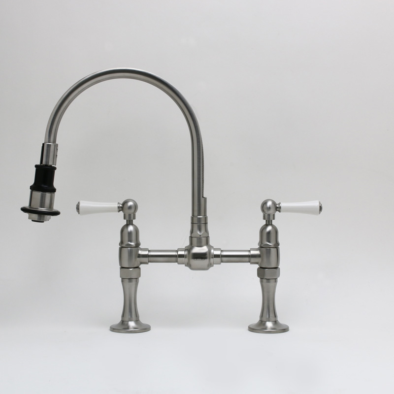 ステンレス製水栓金具[fusion]1215UK-W52 ステンレス・デッキマウント・ブリッジミキサー（シャワースプレー）